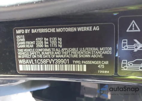 2015 BMW X1 xDrive28I из США, поврежденный, VIN WBAVL1C58FVY39901